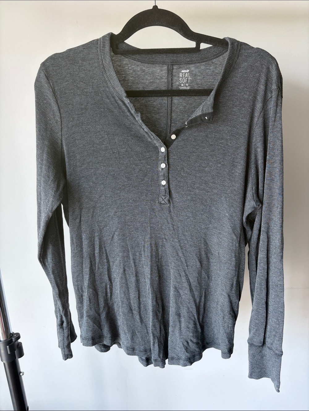 Aerie Long-Sleeve Henley Top in Charcoal Gray